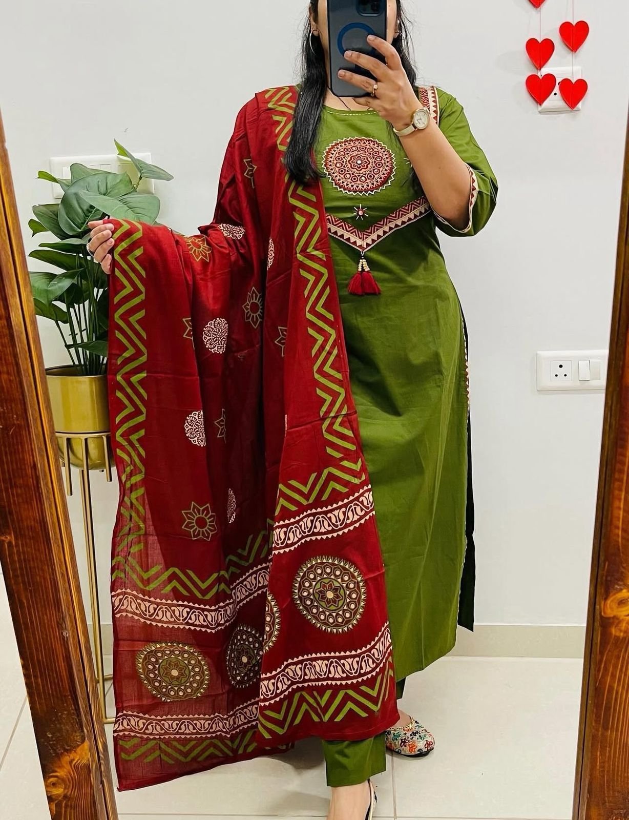 Green Handwork Cotton Suit Set